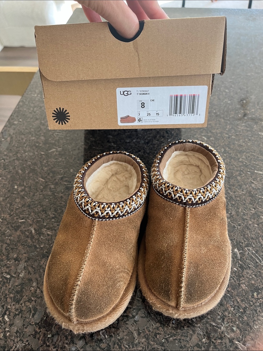 UGG Kids Chestnut Suede Slip-On Slippers with Braided Collar